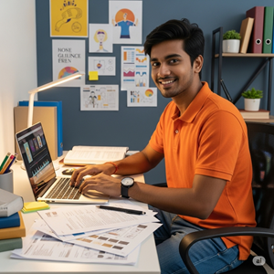 College Student Doing Multiple Task